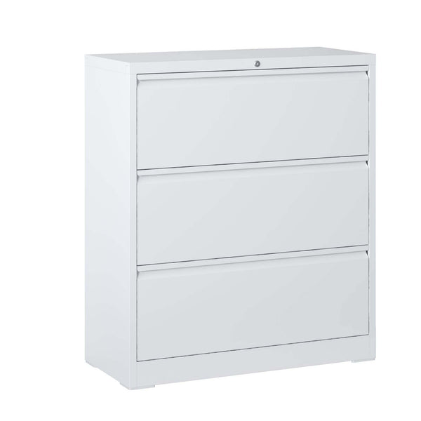 English Elm Lateral File Cabinet 3 Drawer - Secure White Metal Filing Cabinet With Lock For Home Office Storage T2398P154447