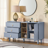 Hearth and Haven Hike Dresser with 3 Open Storages, 3 Drawers and Leather Handles, Blue W1781P148585