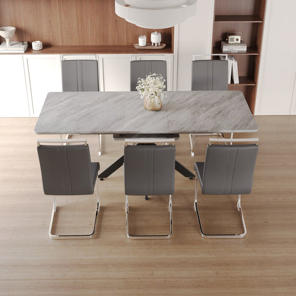 English Elm 62.4" Extendable Dining Table Set For 6-8 With Modern Armless Chairs & Sturdy Metal Legs - Stylish Gatherings! W2189S00143