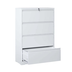 English Elm Lateral File Cabinet 4 Drawer, White Filing Cabinet With Lock, Lockable File Cabinet For Home Office, Locking Metal File Cabinet For Legal/Letter/A4/F4 Size