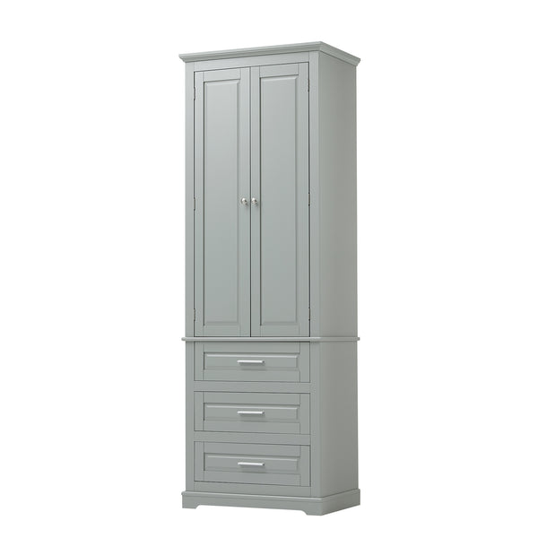 English Elm Tall Tall Storage Cabinet with Three Drawers and Doors for Bathroom or Office, Slim MDF Organizer Grey WF299282AAE
