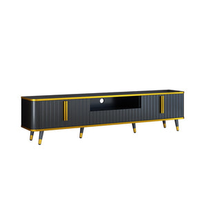 English Elm On-trend Glam Minimalist Media Console with Gold Iron Legs Open Shelf for Living Room Gold+Black WF320395AAB