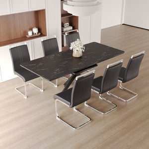 English Elm 62.4" Expandable Dining Table Set For 6-8 With Black Metal Legs & Soft Padded Chairs For Modern Homes W2189S00124