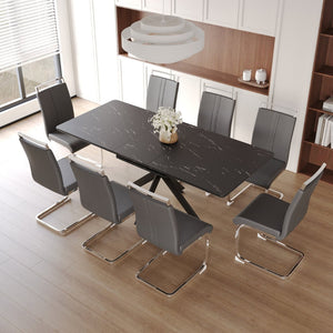 English Elm 62.4" Extendable Mdf Dining Table Set 8 Armless Padded Chairs X-frame Metal Legs W2189S00957