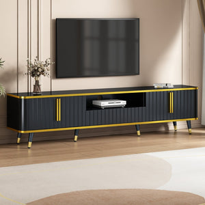 English Elm On-trend Glam Minimalist Media Console with Gold Iron Legs Open Shelf for Living Room Gold+Black WF320395AAB