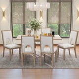 Hearth and Haven Trexm Wood Dining Table Set For 6, Farmhouse Rectangular Dining Table and 6 Upholstered Chairs Ideal For Dining Room, Kitchen (Nartural Wood Wash+Beige) ST000113AAD