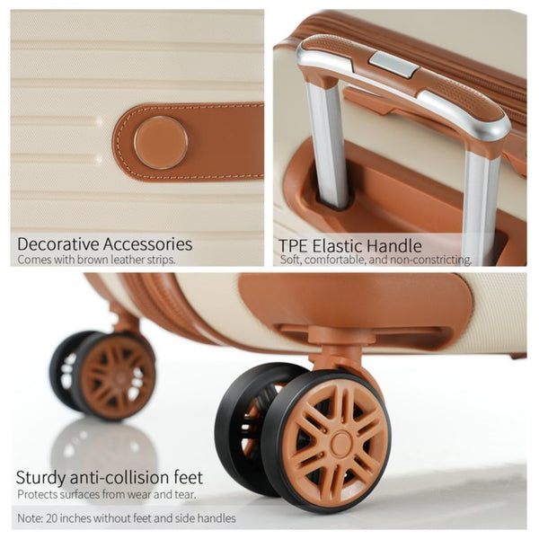 English Elm 4 Piece Abs Hard Shell Luggage Set with Spinner Wheels Tsa Lock and Packing Cubes Cream PP313145AAO