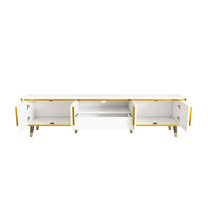 English Elm On-trend Glam Minimalist Media Console with Gold Iron Legs Open Shelf for Living Room White+Gold WF320395AAK