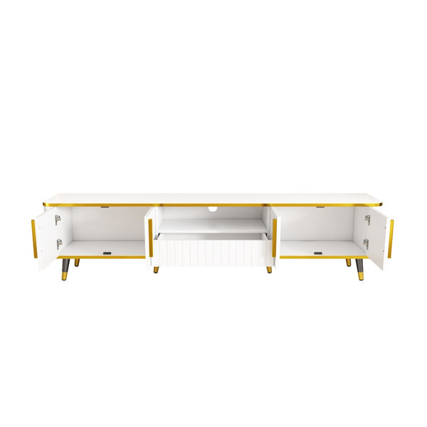 English Elm On-trend Glam Minimalist Media Console with Gold Iron Legs Open Shelf for Living Room White+Gold WF320395AAK