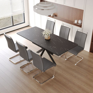 English Elm 62.4" Expandable Dining Table Set For 6-8, Modern Chairs With Metal Legs - Perfect For Entertaining! W2189S00128