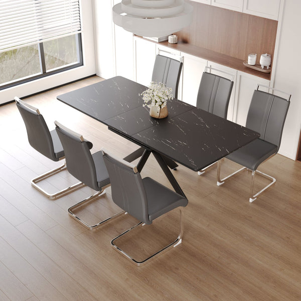English Elm 62.4" Expandable Dining Table Set For 6-8, Modern Chairs With Metal Legs - Perfect For Entertaining! W2189S00128
