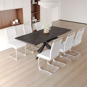 English Elm 62.4" Expandable Dining Table Set For 6-8 | Modern Mdf With Metal Legs & Soft Padded Chairs For Style W2189S00120