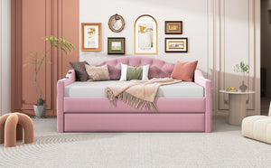 English Elm Twin Velvet Tufted Daybed with Pull Out Trundle and Built in Usb Charging Ports N733S422848H