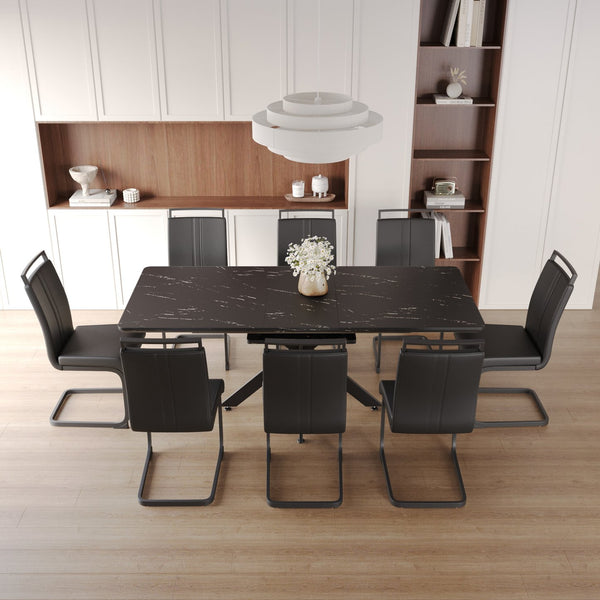 English Elm 62.4" Expandable Dining Table Set For 6-8 With Modern Metal Legs & Comfortable Padded Chairs W2189S00127