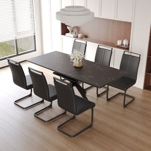 English Elm 62.4" Extendable Dining Table Set Seats 8 with Mdf Top X-frame Metal Legs Padded Chairs Black W2189S00960