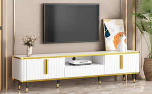 English Elm On-trend Glam Minimalist Media Console with Gold Iron Legs Open Shelf for Living Room White+Gold WF320395AAK