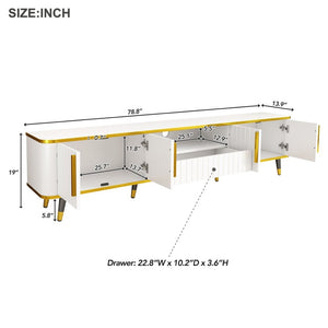 English Elm On-trend Glam Minimalist Media Console with Gold Iron Legs Open Shelf for Living Room White+Gold WF320395AAK