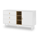 Hearth and Haven Hike Dresser with 3 Open Storages, 3 Drawers and Leather Handles, White W1781P148583