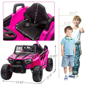 English Elm 12v Kids Electric Ride on Utv with Led Lights Horn Safety Belt Forward Reverse Rose Red W2181P160710
