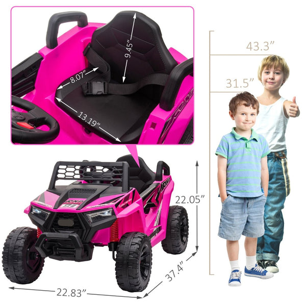 English Elm 12v Kids Electric Ride on Utv with Led Lights Horn Safety Belt Forward Reverse Rose Red W2181P160710