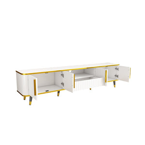 English Elm On-trend Glam Minimalist Media Console with Gold Iron Legs Open Shelf for Living Room White+Gold WF320395AAK