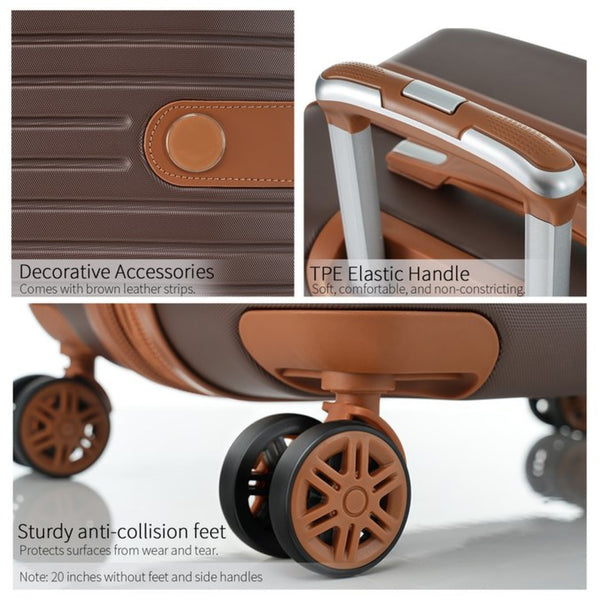 English Elm 4 Piece Abs Hard Shell Luggage Set with Spinner Wheels Tsa Lock and Packing Cubes Brown PP313145AAD
