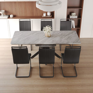English Elm 62.4" Expandable Dining Table Set For 6-8 With Modern Chairs – Stylish, Durable, Easy To Maintain W2189S00139