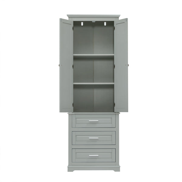 English Elm Tall Tall Storage Cabinet with Three Drawers and Doors for Bathroom or Office, Slim MDF Organizer Grey WF299282AAE