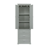 English Elm Tall Storage Cabinet With Three Drawers For Bathroom/Office, Grey