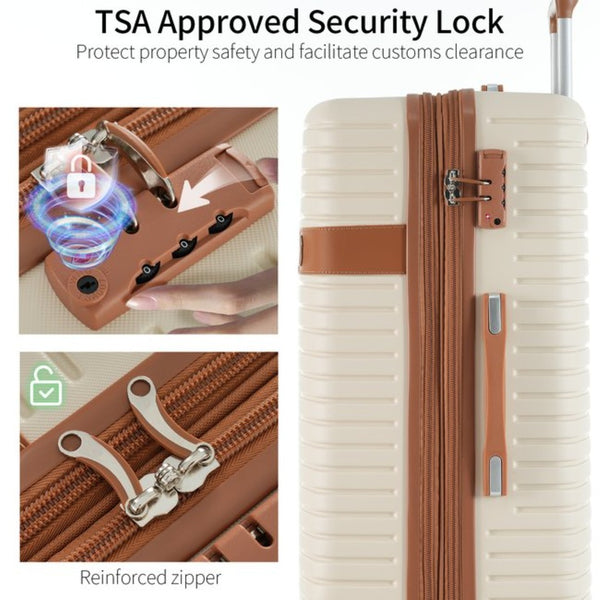 English Elm 4 Piece Abs Hard Shell Luggage Set with Spinner Wheels Tsa Lock and Packing Cubes Cream PP313145AAO