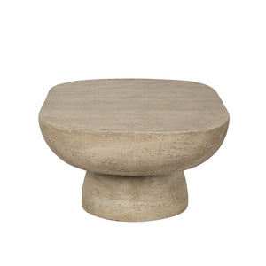 English Elm 36x24x15" Oval Pedestal Coffee Table Sculptural Magnesium Base for Modern Living Rooms Cream W2078P161503