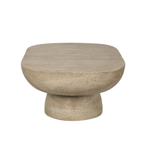 English Elm 36x24x15" Oval Pedestal Coffee Table Sculptural Magnesium Base for Modern Living Rooms Cream W2078P161503