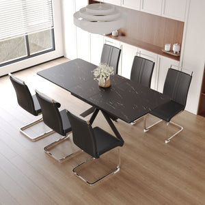 English Elm 62.4" Expandable Dining Table Set For 6-8 With Black Metal Legs & Soft Padded Chairs For Modern Homes W2189S00124