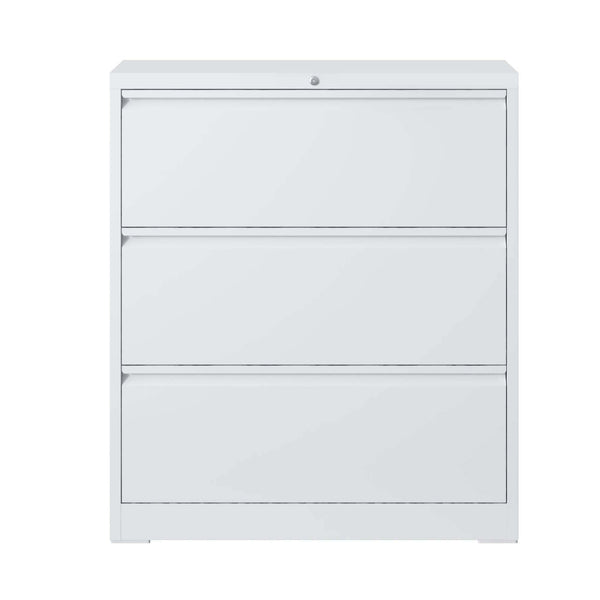 English Elm Lateral File Cabinet 3 Drawer - Secure White Metal Filing Cabinet With Lock For Home Office Storage T2398P154447