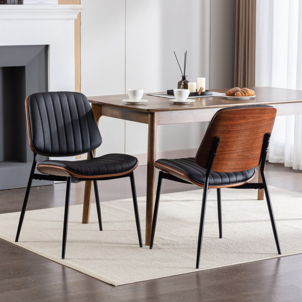 English Elm A&a Furniture Mid-century Dining Chairs Set of 2 Walnut Bentwood Pu Leather Seats W1143P151496