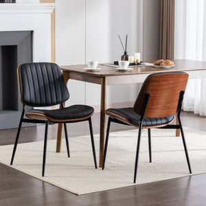 English Elm A&a Furniture Mid-century Dining Chairs Set of 2 Walnut Bentwood Pu Leather Seats W1143P151496