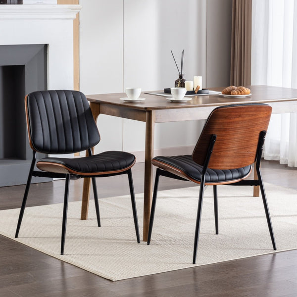 English Elm A&a Furniture Mid-century Dining Chairs Set of 2 Walnut Bentwood Pu Leather Seats W1143P151496