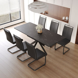 English Elm 62.4" Extendable Dining Table Set Seats 8 with Mdf Top X-frame Metal Legs Padded Chairs Black W2189S00960