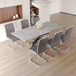 English Elm 62.4" Extendable Dining Table Set For 6-8 With Modern Armless Chairs & Sturdy Metal Legs - Stylish Gatherings! W2189S00143