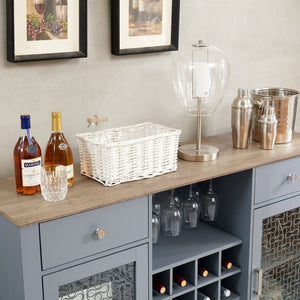 English Elm Modern Farmhouse Sideboard with Glass Doors Wine Rack and Two-tone Oak Blue Finish W1758P147682