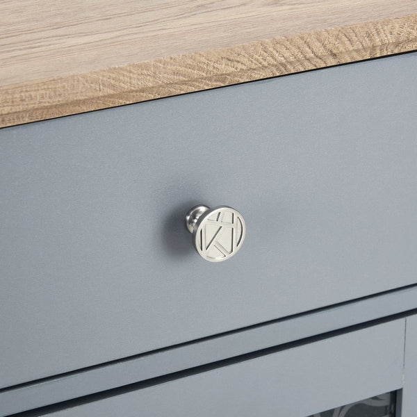 English Elm Modern Farmhouse Sideboard with Glass Doors Wine Rack and Two-tone Oak Blue Finish W1758P147682