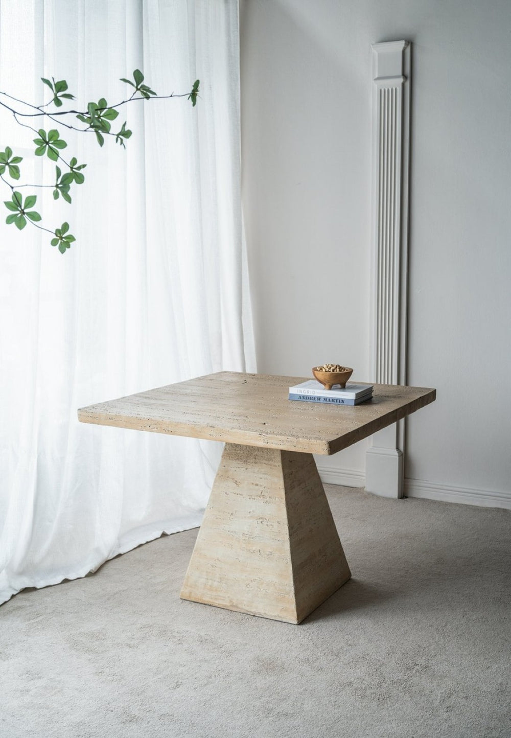 English Elm 40x40x29.5" Cream Square Pedestal Dining Table Solid Magnesium Seats Four Modern W2078S00006