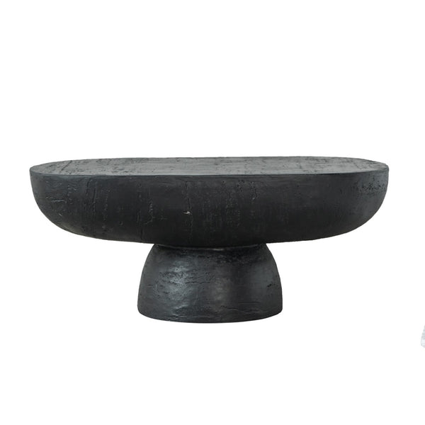 English Elm 36x24x15" Oval Pedestal Coffee Table Sculptural Magnesium Base for Modern Living Rooms Black W2078P161504