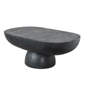 English Elm 36x24x15" Oval Pedestal Coffee Table Sculptural Magnesium Base for Modern Living Rooms Black W2078P161504
