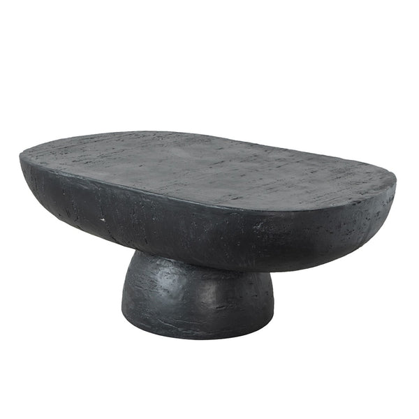 English Elm 36x24x15" Oval Pedestal Coffee Table Sculptural Magnesium Base for Modern Living Rooms Black W2078P161504