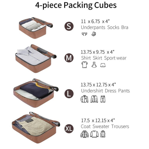 English Elm 4 Piece Abs Hard Shell Luggage Set with Spinner Wheels Tsa Lock and Packing Cubes Brown PP313145AAD