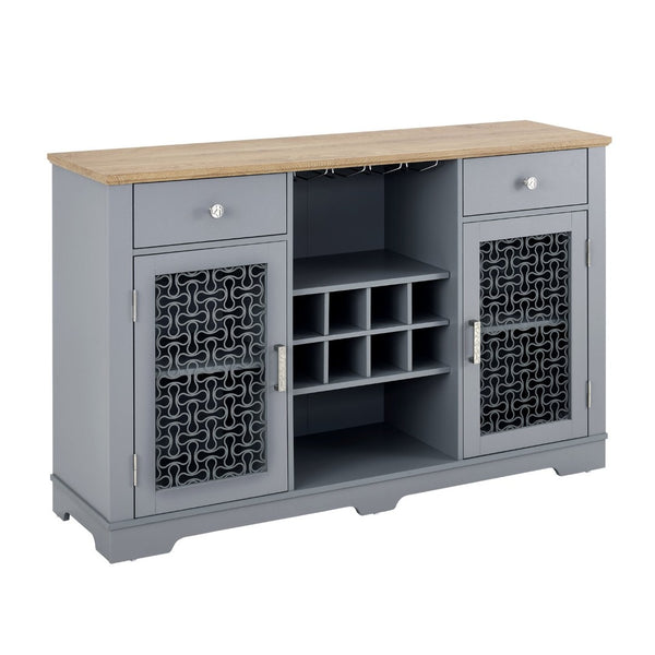 English Elm Modern Farmhouse Sideboard with Glass Doors Wine Rack and Two-tone Oak Blue Finish W1758P147682