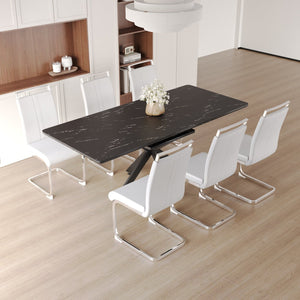 English Elm 62.4" Expandable Dining Table Set For 6-8 | Modern Mdf With Metal Legs & Soft Padded Chairs For Style W2189S00120
