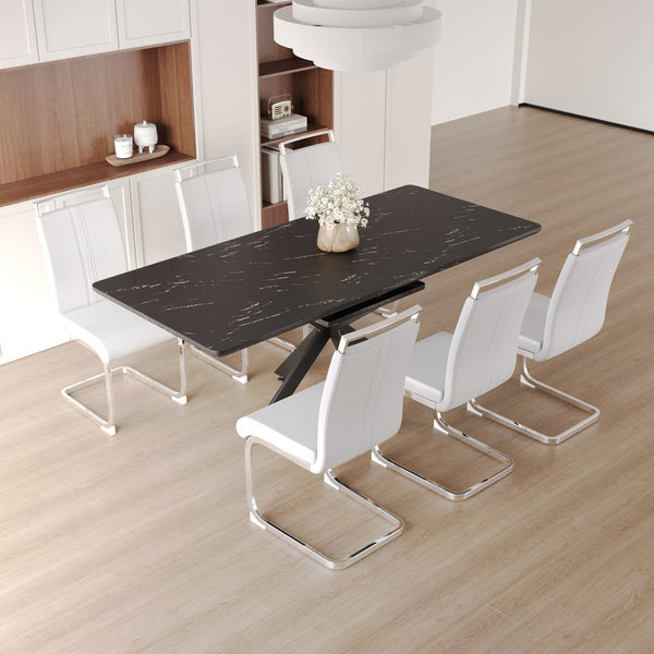 English Elm 62.4" Expandable Dining Table Set For 6-8 | Modern Mdf With Metal Legs & Soft Padded Chairs For Style W2189S00120