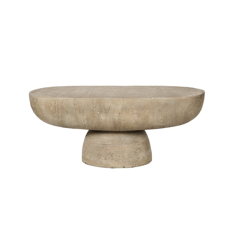 English Elm 36x24x15" Oval Pedestal Coffee Table Sculptural Magnesium Base for Modern Living Rooms Cream W2078P161503